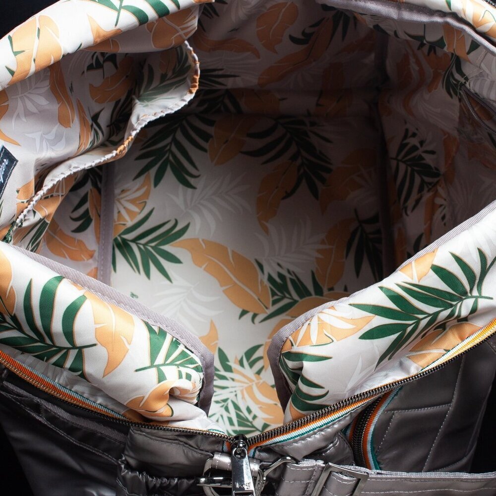 Lug Drifter Quilted Silver Tote Bag With Double Zipper Closure & Multi-Pockets - Picture 7 of 12